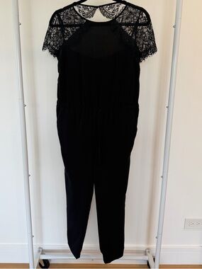 LOFT Black Lace-Yoke Jumpsuit